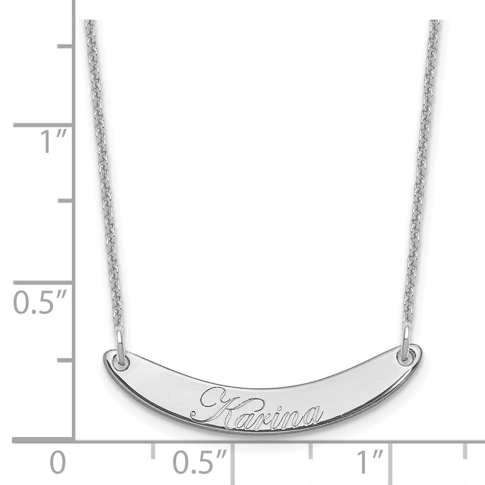 10k White Gold Small EDWARDIAN SCRIPT Curved Bar Necklace