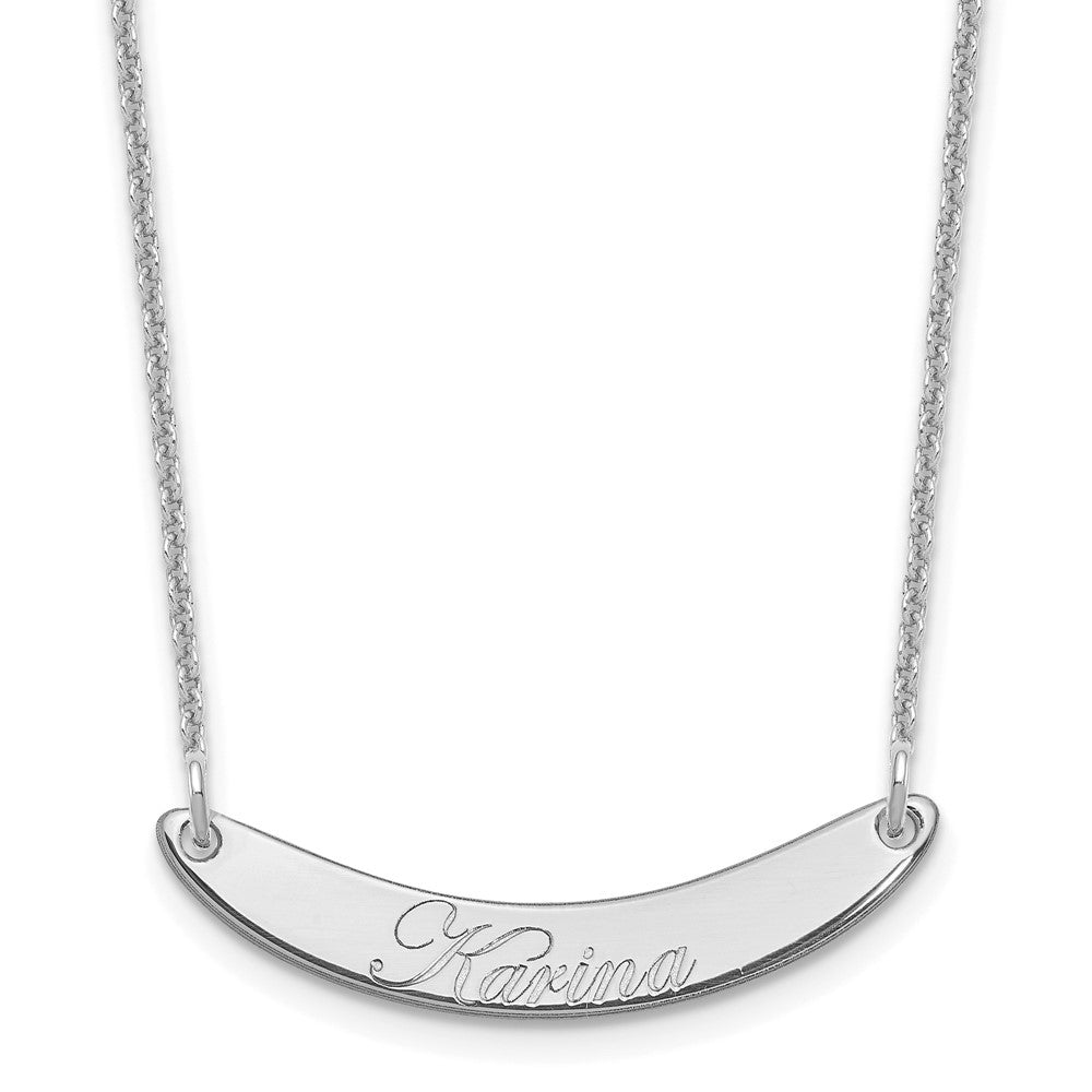 10k White Gold Small EDWARDIAN SCRIPT Curved Bar Necklace