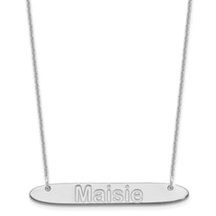 14K White Gold Medium Polished Oblong Arial Rounded Bar Necklace