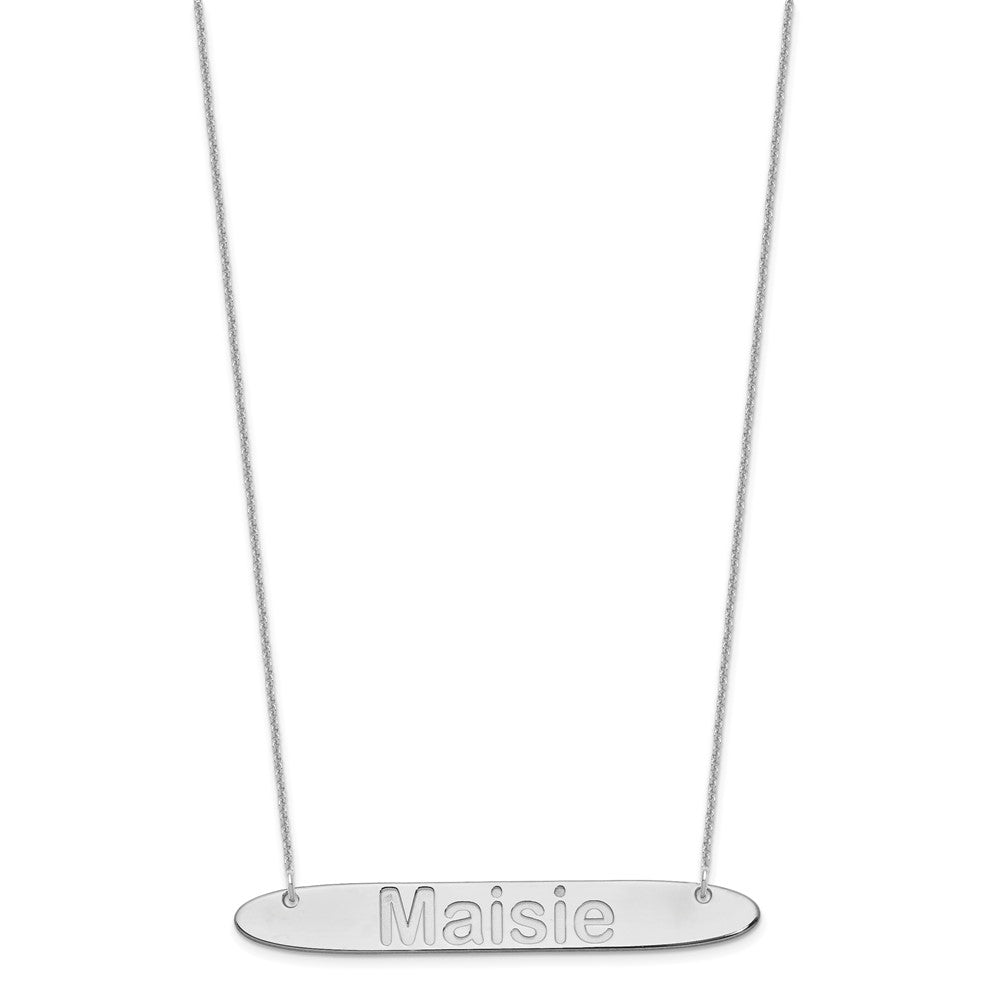 10K White Gold Large Polished Oblong Arial Rounded Bar Necklace