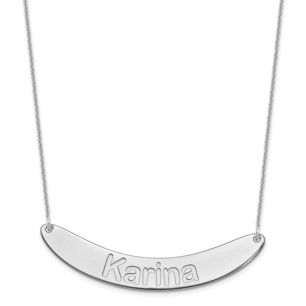 10kWhite Gold Large ARIAL ROUNDED Curved Bar Necklace