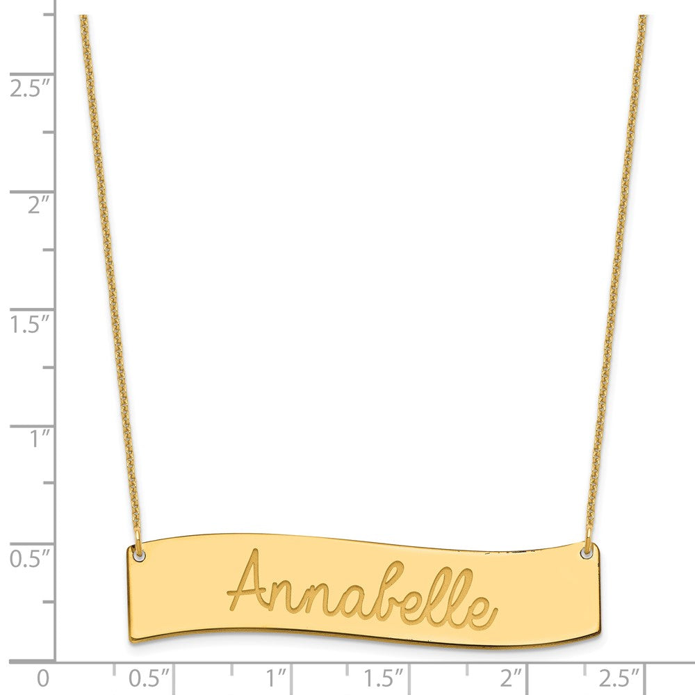 14k Yellow Gold Large ALWAYS IN MY HEART Curved Bar Necklace