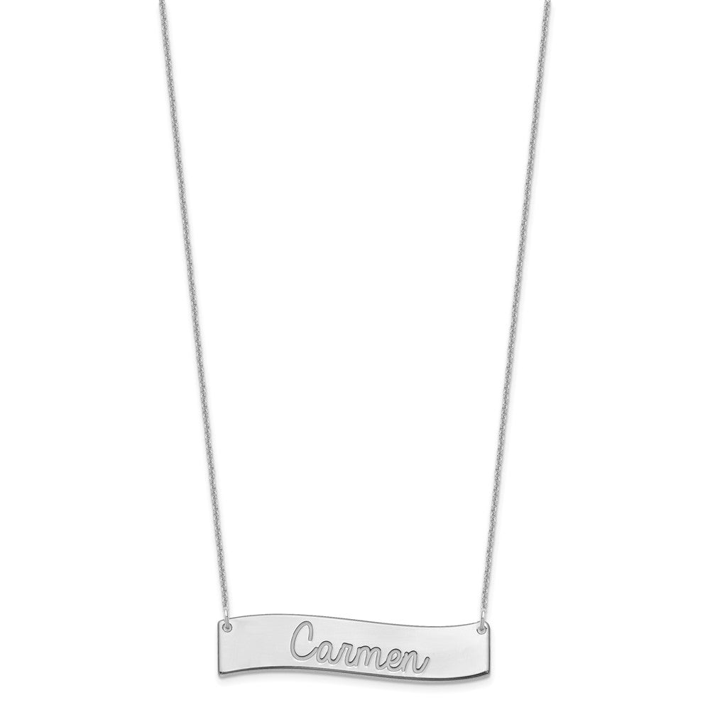 14k White Gold Medium ALWAYS IN MY HEART Curved Bar Necklace