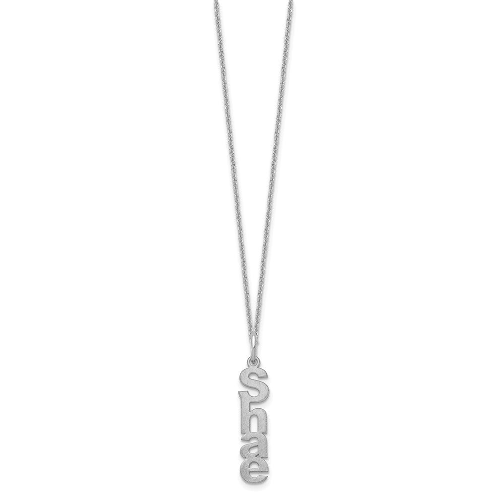 10k White Gold Brushed Vertical 1 Name Charm Necklace