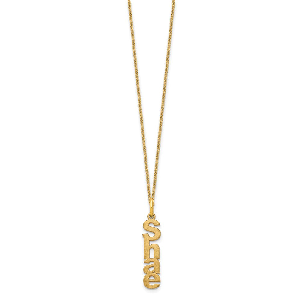 14k Yellow Gold Brushed Vertical 1 Name Charm Necklace