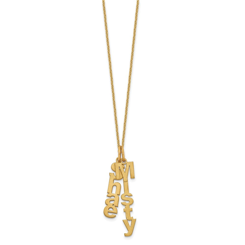 14k Yellow Gold Brushed Vertical 2 Name Charm Necklace