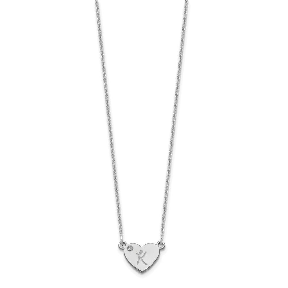 14k White Gold Initial Heart with Diamond Necklace