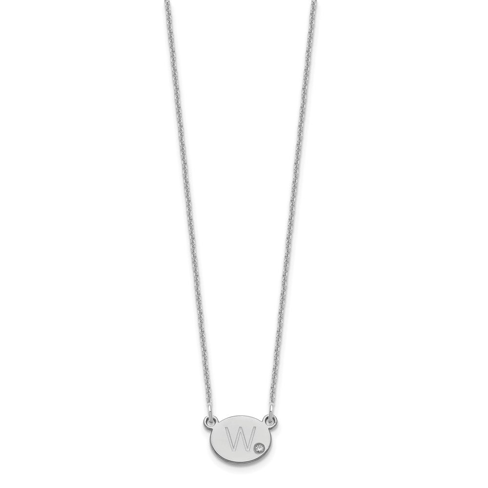 10k White Gold Oval Initial with Diamond Necklace