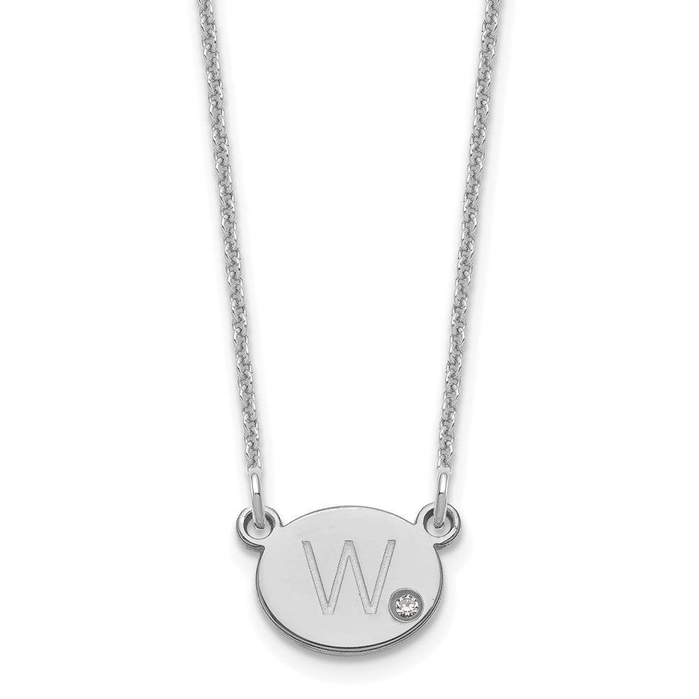 10k White Gold Oval Initial with Diamond Necklace