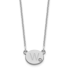 10k White Gold Oval Initial with Diamond Necklace
