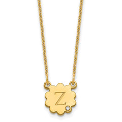 14KY Initial Flower with Diamond Necklace