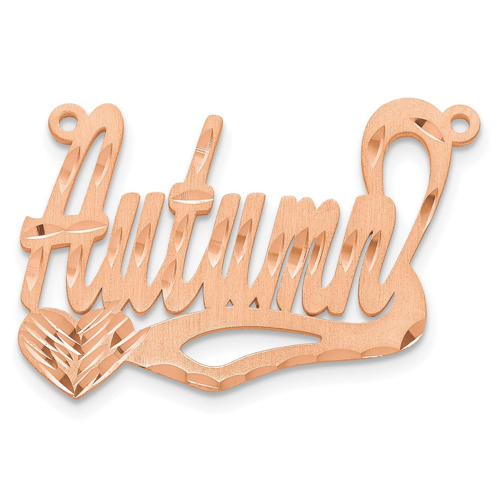 14k Rose Gold Satin Diamond-cut Heart Name Plate - 5