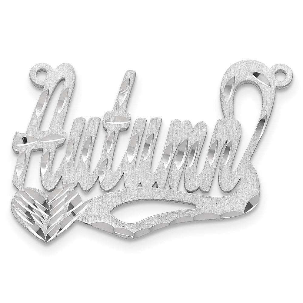 10k White Gold Satin Diamond-cut Heart Name Plate - 7