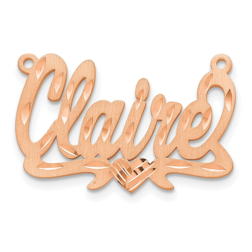 Sterling Silver/Rose-plated Satin Diamond-cut Heart Name Plate - 8