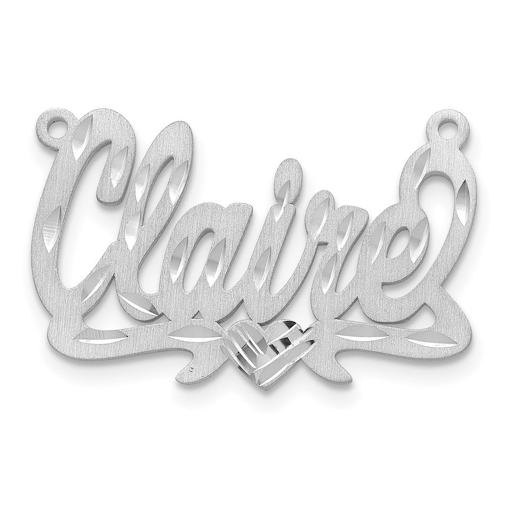 10k White Gold Satin Diamond-cut Heart Name Plate - 5