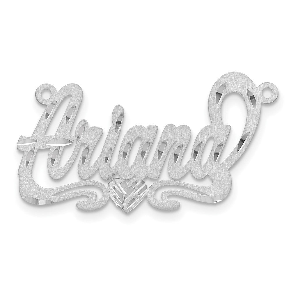 Sterling Silver/Rhodium-plated Satin Diamond-cut Heart Name Plate - 6