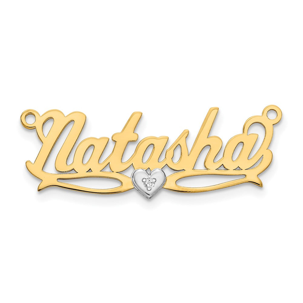 14k Two-tone 3D with Heart Diamond Name Plate - 2