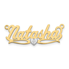 14k Two-tone 3D with Heart Diamond Name Plate - 2