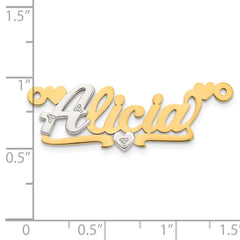14k Two-tone 3D with Hearts Diamond Name Plate - 2