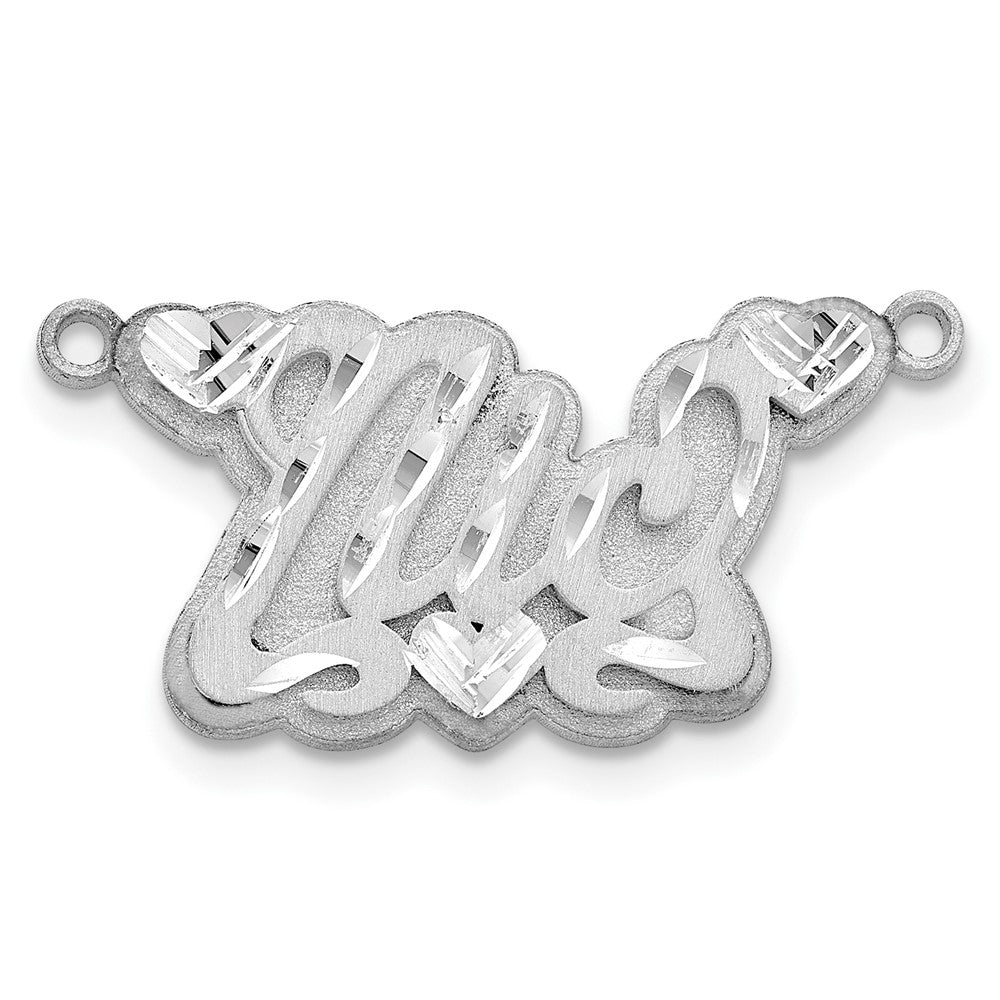 10k White Gold 3D Satin Diamond-cut Hearts Name Plate