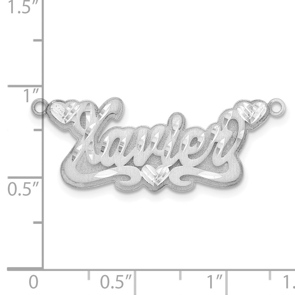 10k White Gold 3D Satin Diamond-cut Hearts Name Plate