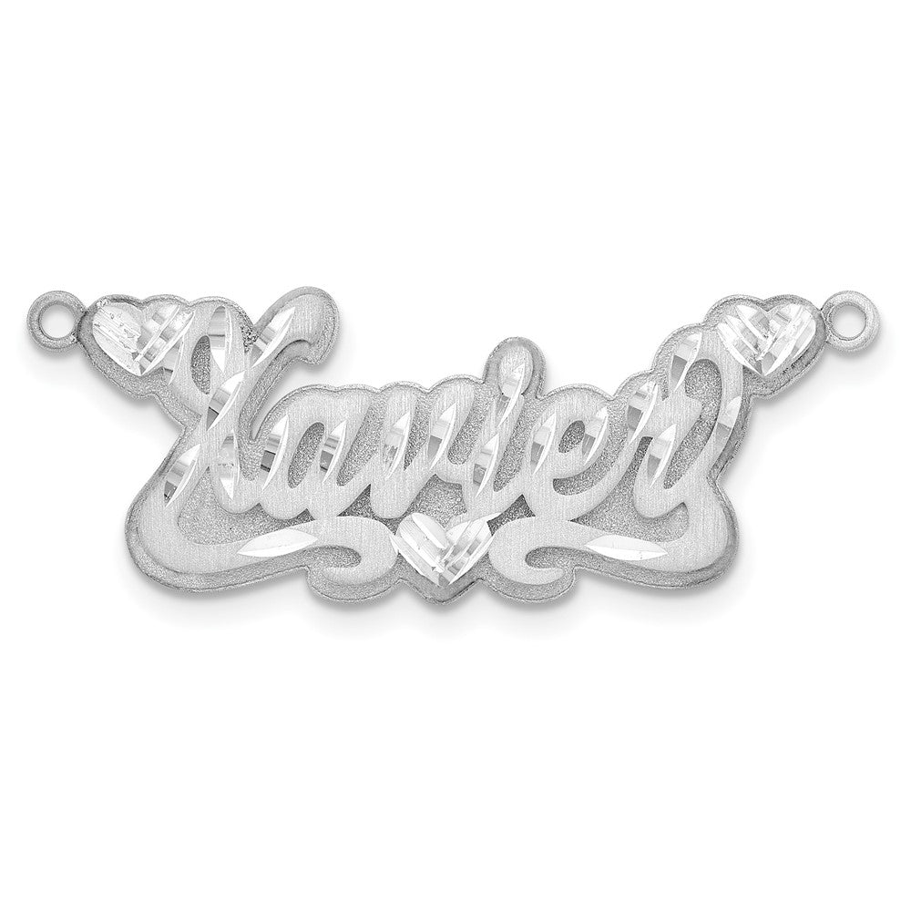 14k White Gold 3D Satin Diamond-cut Hearts Name Plate