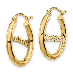 14k Yellow Gold Small Diamond-cut Name Plate Hoop Earrings