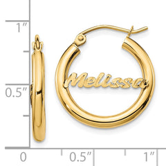 14k Yellow Gold Small Satin Diamond-cut Name Plate Hoop Earrings