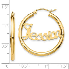 14k Yellow Gold Satin and Diamond-cut Name Plate Hoop Earrings
