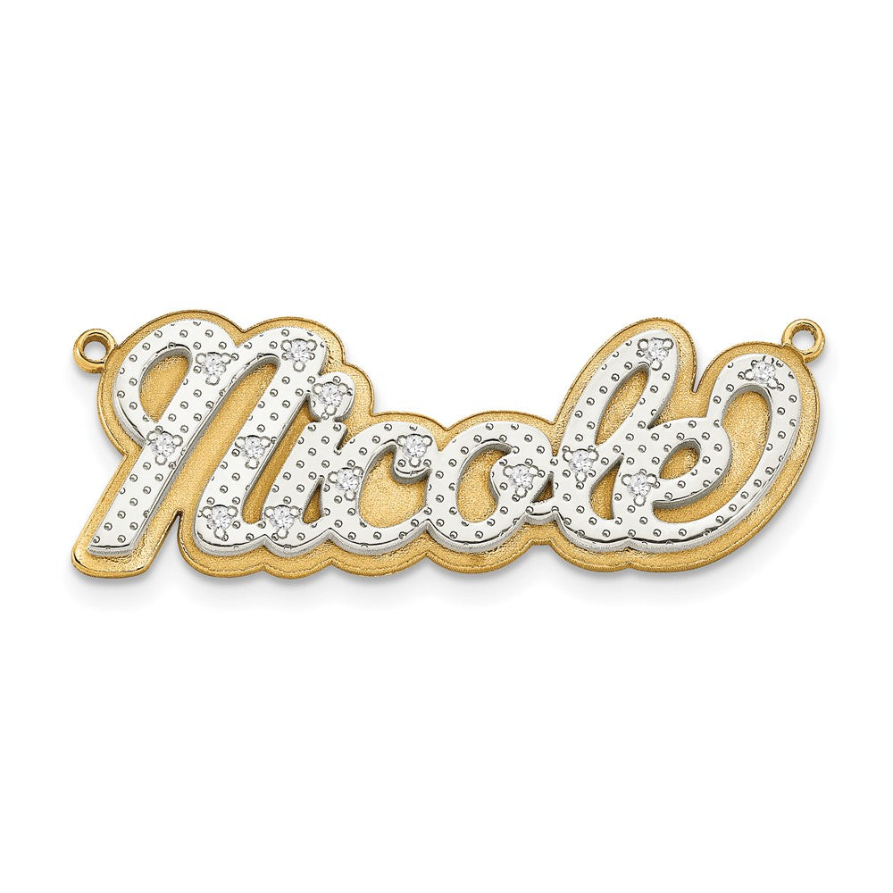 14k Yellow Gold and Rhodium 3D Diamond Name Plate - 6