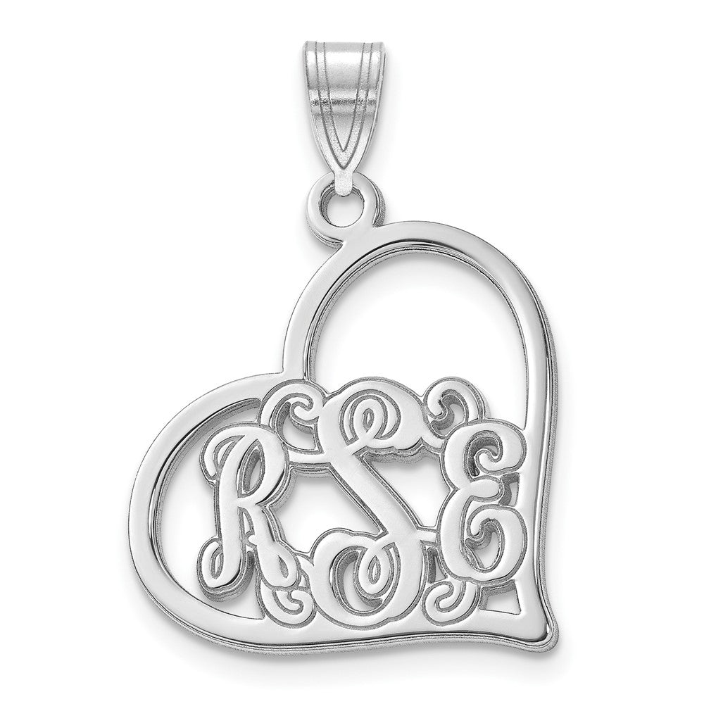 10k White Gold Etched Heart Pendant