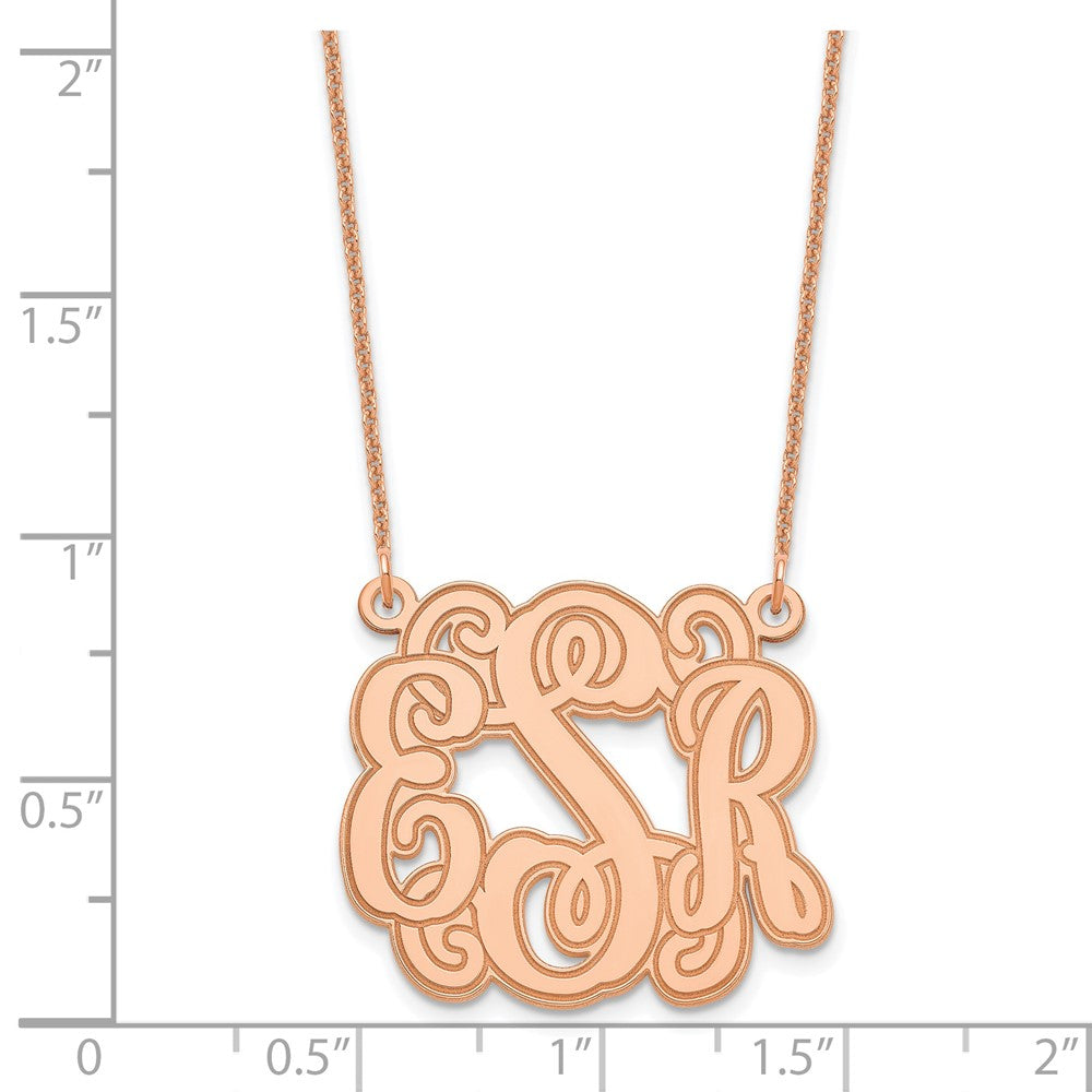 14K Rose Gold Small Polished Etched Outline Monogram Necklace