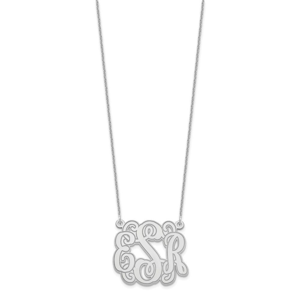 14KW Small Polished Etched Outline Monogram Necklace