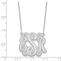 14KW Small Polished Etched Outline Monogram Necklace