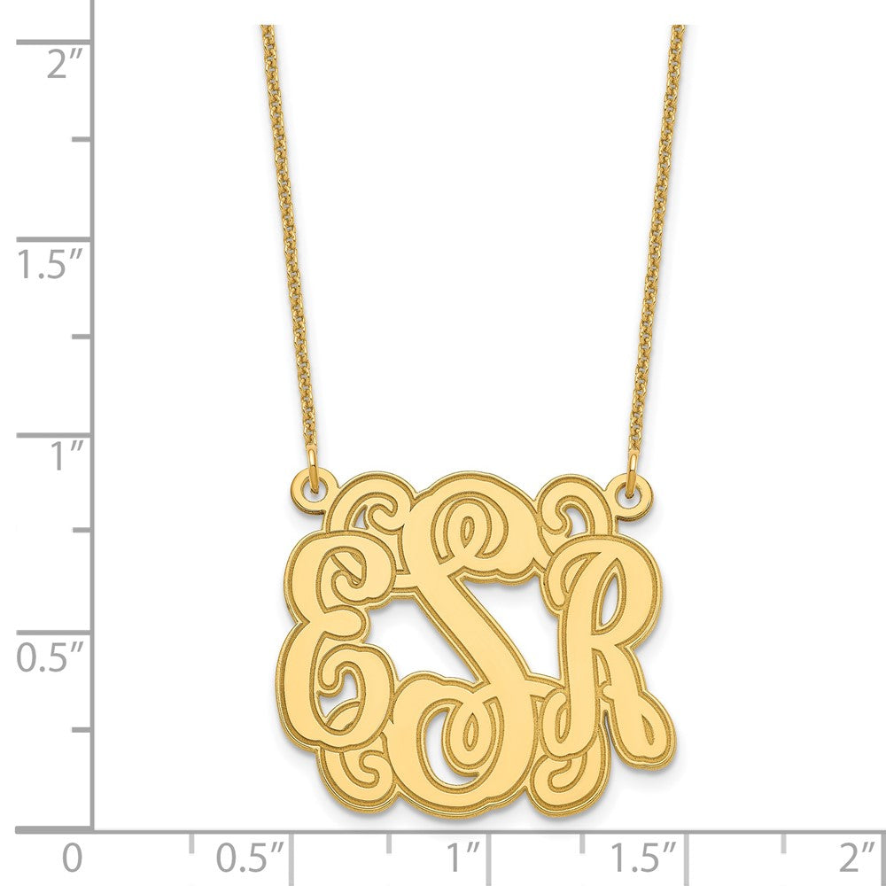 14KY Small Polished Etched Outline Monogram Necklace