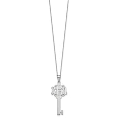 14k White Gold Etched Monogram Key Necklace