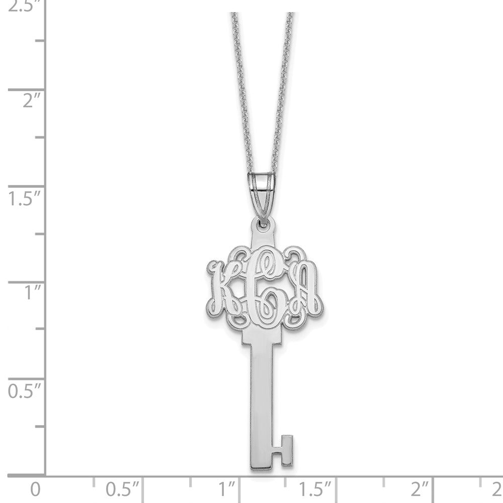 14k White Gold Etched Monogram Key Necklace