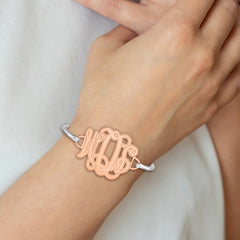 14k Rose Gold Etched Monogram with Sterling Silver Bangle