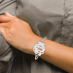 SS/Rhodium-plated Etched Monogram with Sterling Silver Bangle