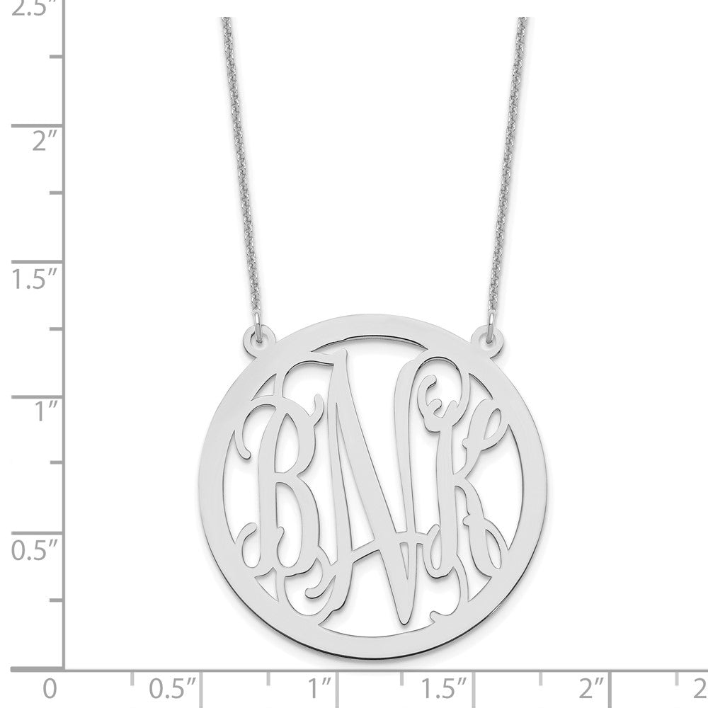 14k White Gold Large Round Monogram Necklace