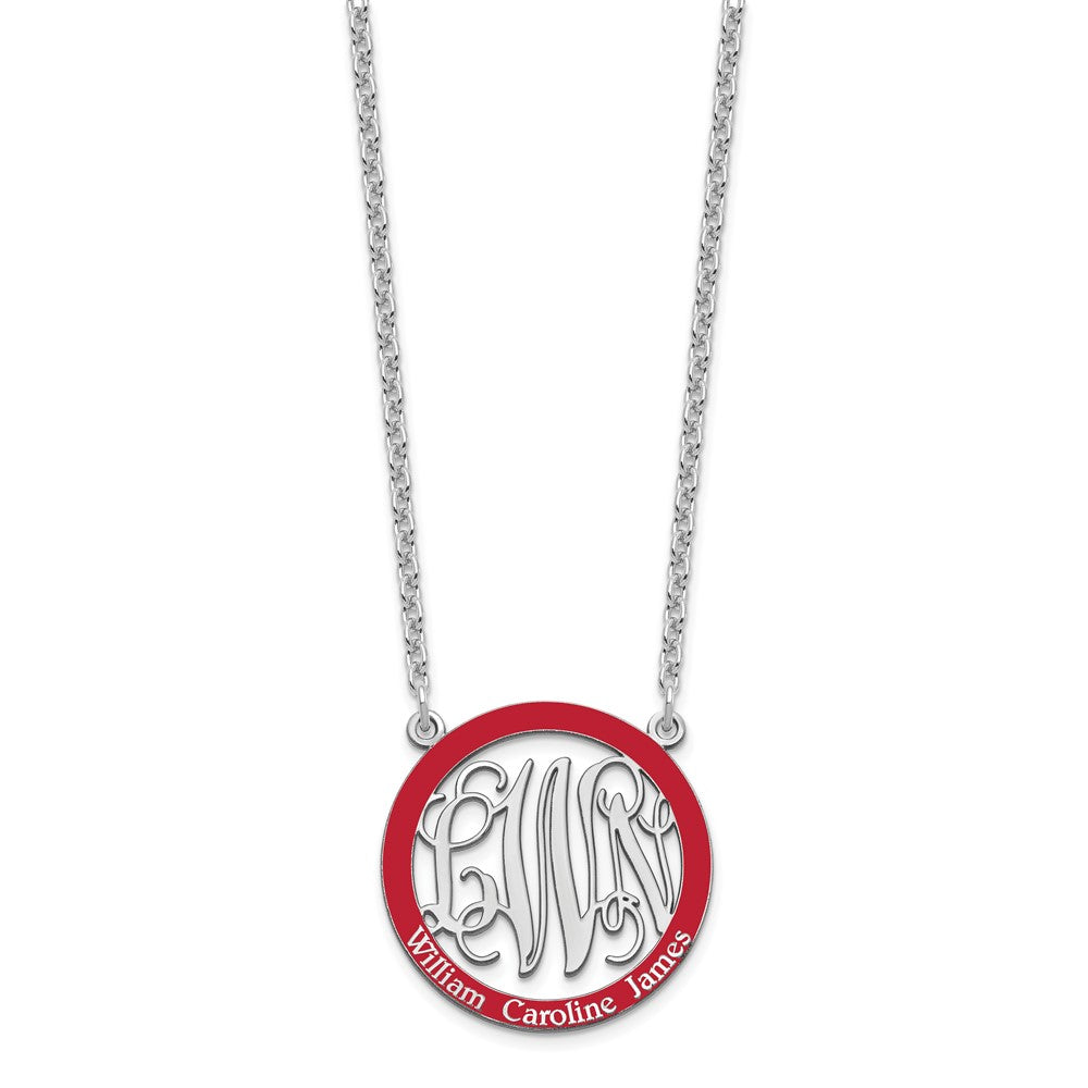 SS/Rhodium-plated Small  Family Monogram w/Epoxy Necklace