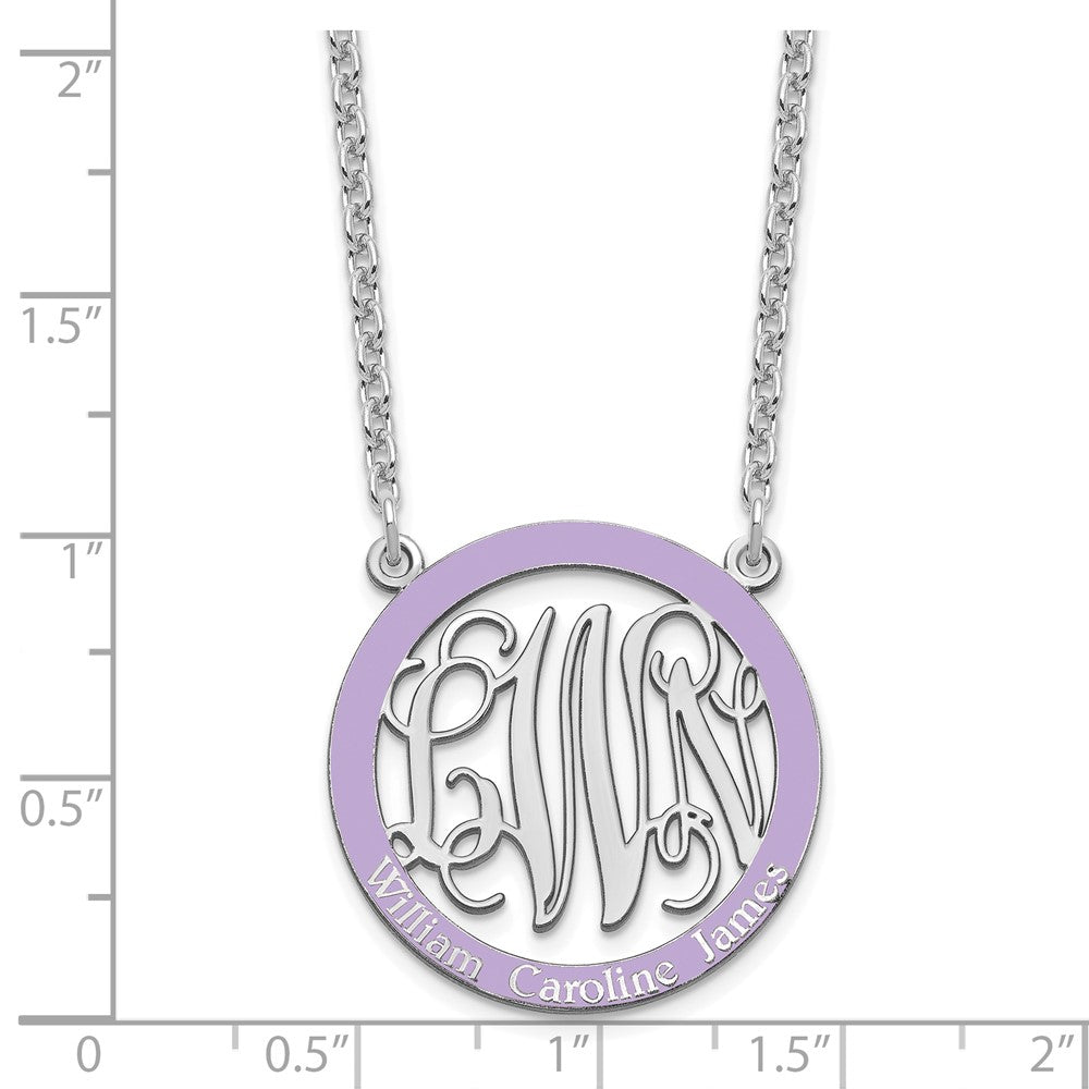 SS/Rhodium-plated Small  Family Monogram w/Epoxy Necklace