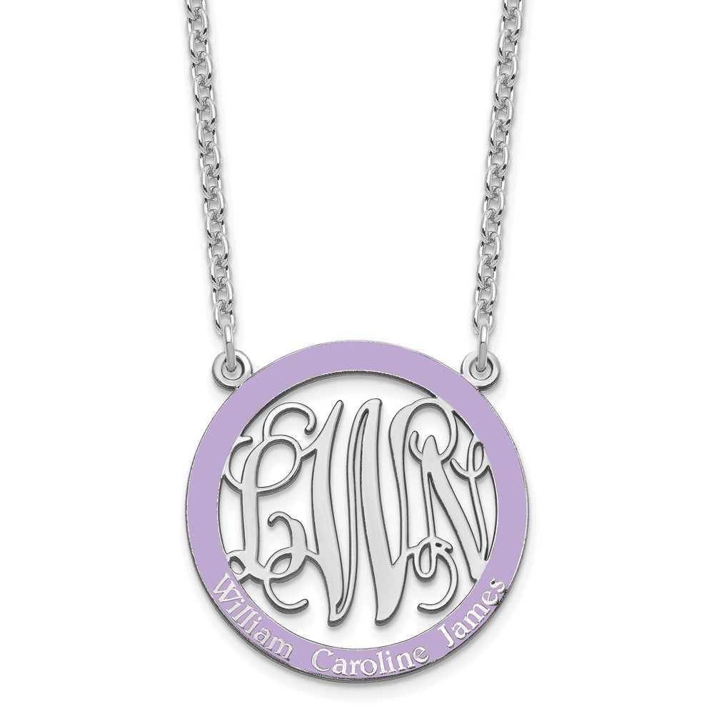 SS/Rhodium-plated Small  Family Monogram w/Epoxy Necklace