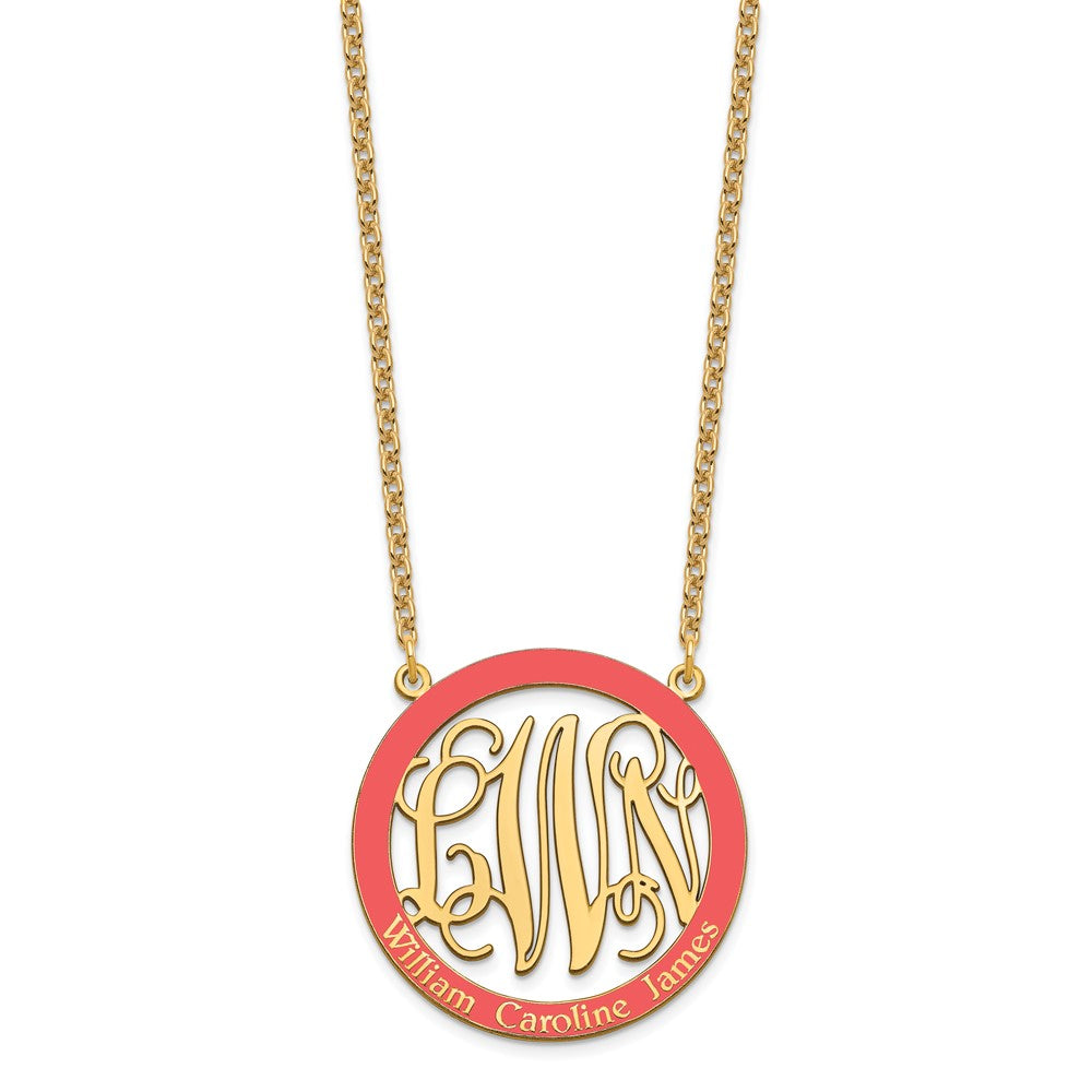 SS/Gold-plated Large  Family Monogram w/Epoxy Necklace