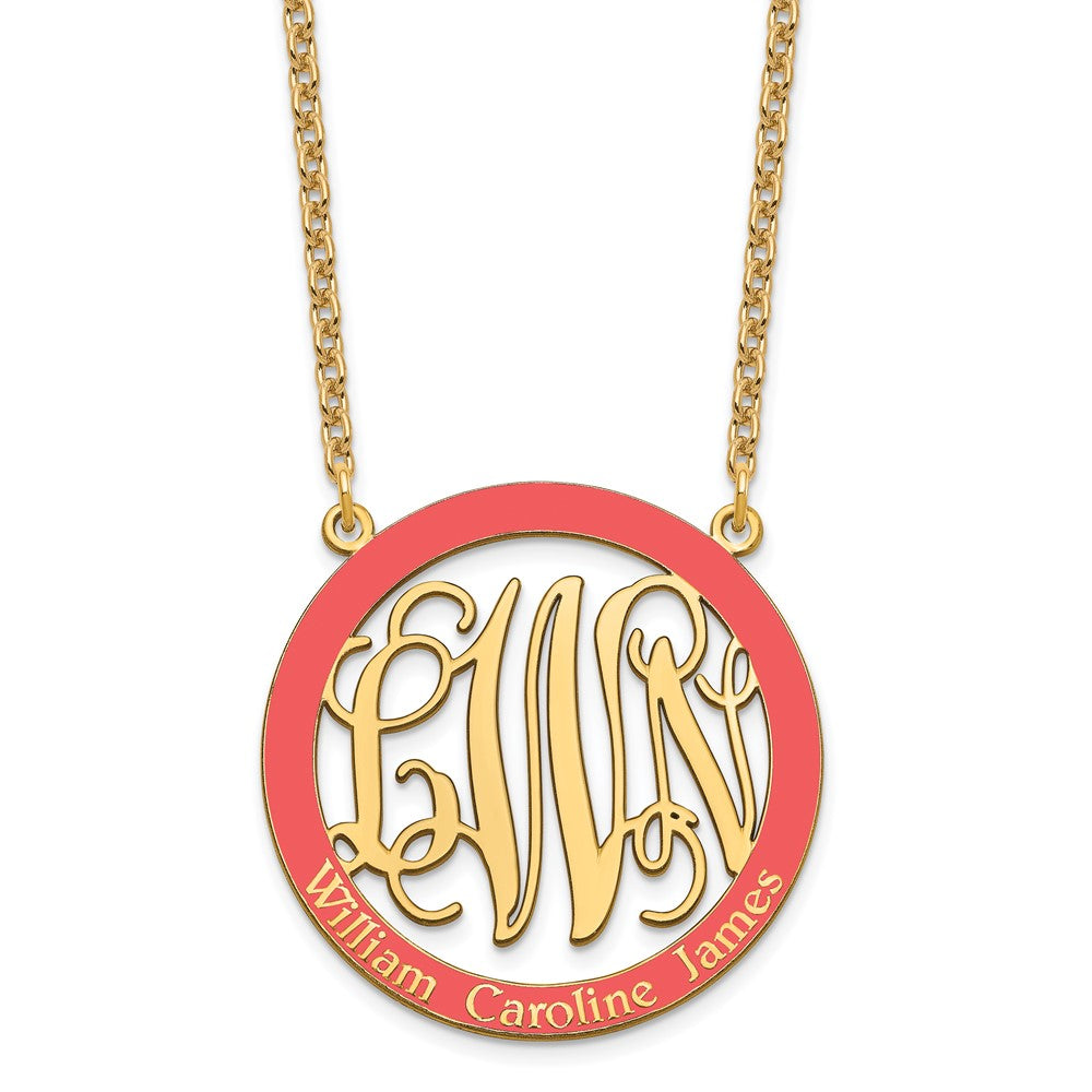 SS/Gold-plated Large  Family Monogram w/Epoxy Necklace