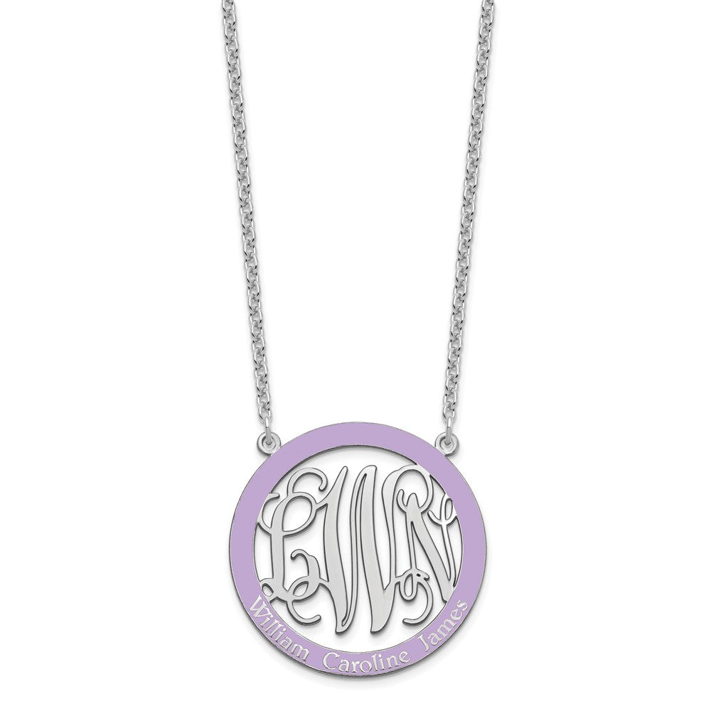 SS/Rhodium-plated Large  Family Monogram w/Epoxy Necklace