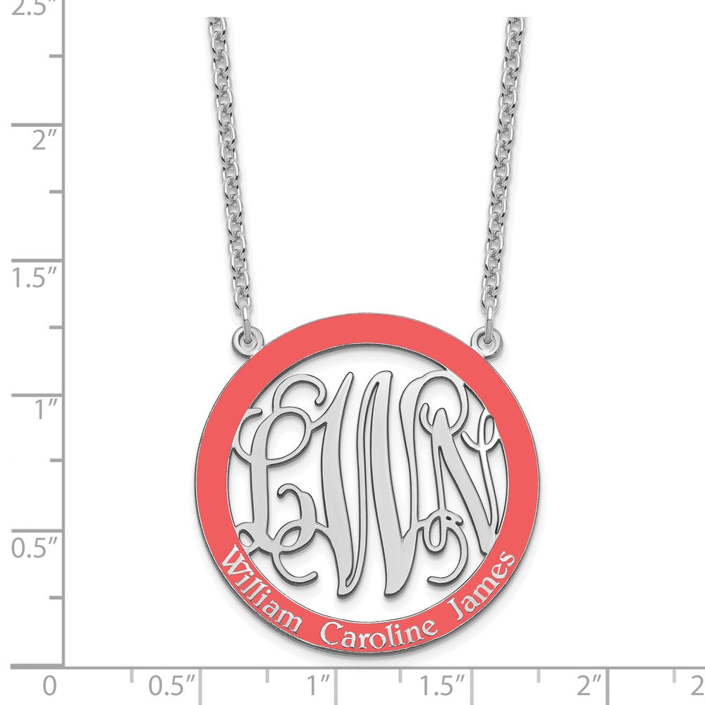 SS/Rhodium-plated Large  Family Monogram w/Epoxy Necklace