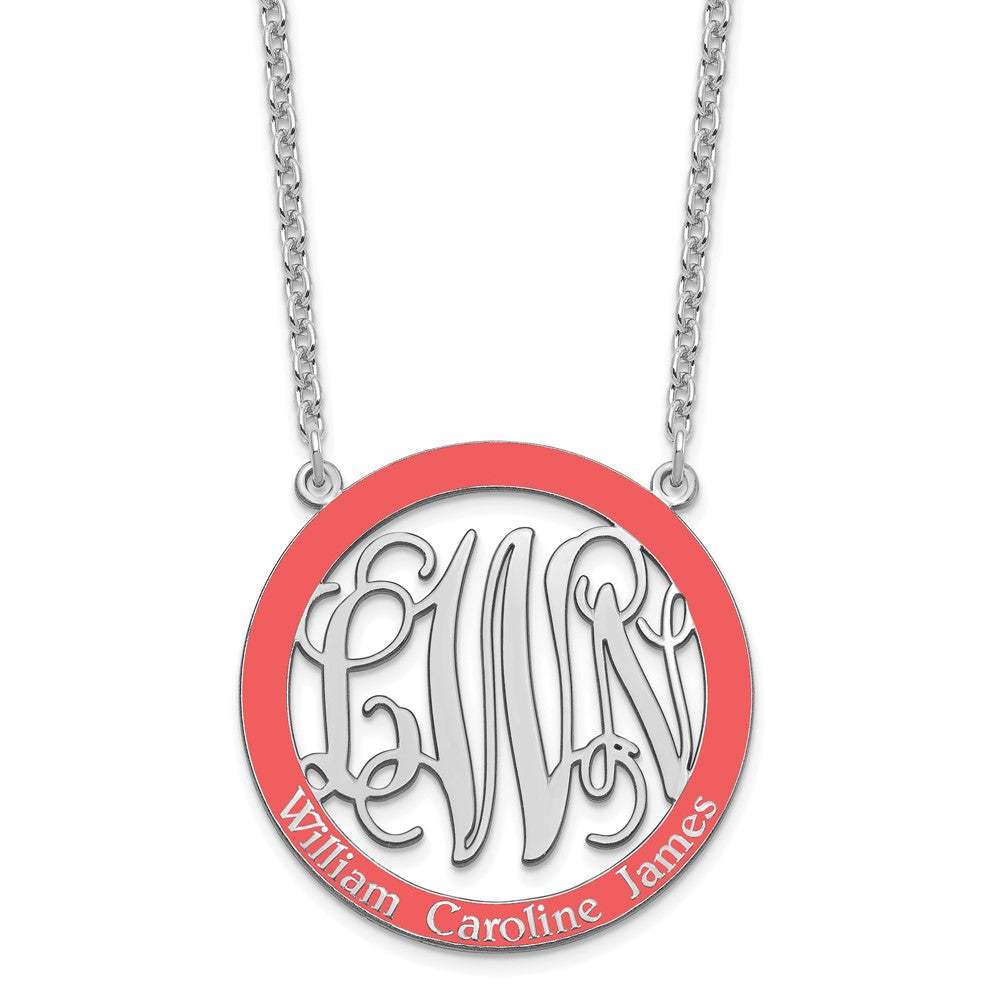 SS/Rhodium-plated Large  Family Monogram w/Epoxy Necklace