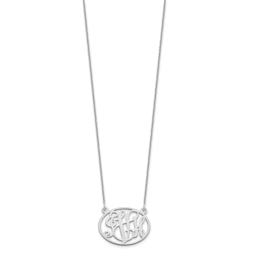 14k White Gold Oval Monogram Necklace