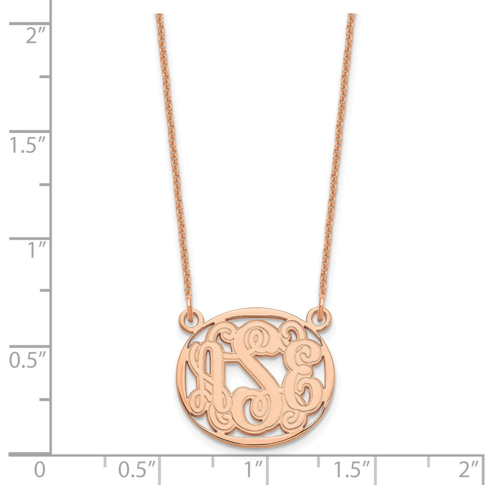 14k Rose Gold Etched Oval Monogram Necklace